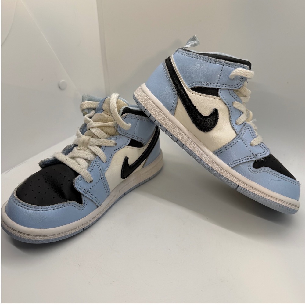 Air Jordan 1 Mid Light Blue Black White Toddler Shoes 10C 644507 401‎ High Top